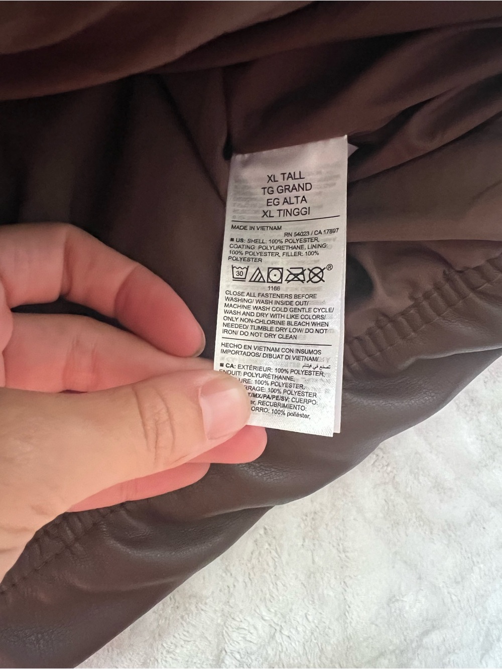 Old Navy Mock Neck Faux Leather Puffer Brown Jacket | Size XL Tall - Picture 8 of 9